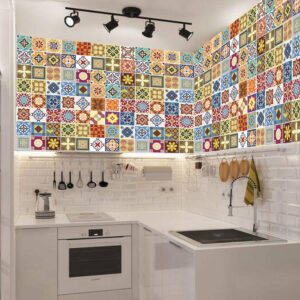 Papel De Parede Adesivo Azulejo Português Colorido 300X52Cm