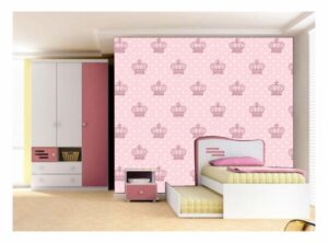 Papel De Parede Adesivo Poá Coroa Rosa 300X52Cm Quarto