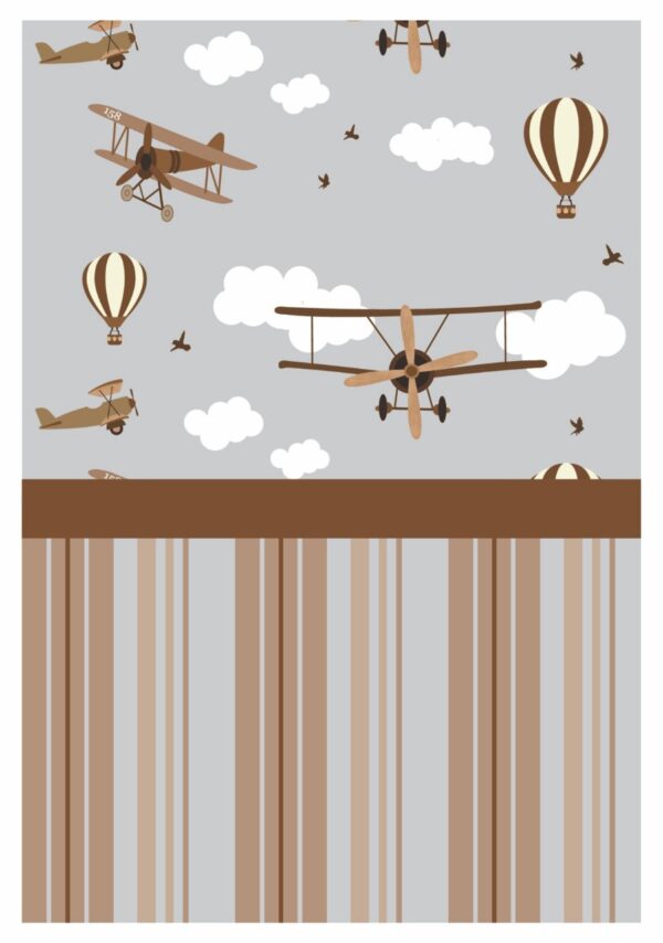 Papel De Parede Adesivo Infantil Marrom Aviões 300X52Cm