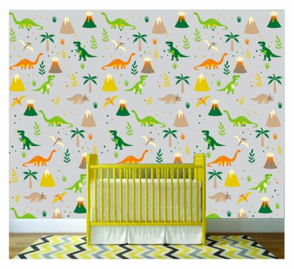 Papel de parede adesivo infantil dinossauros colorido para decoração de quarto de bebê