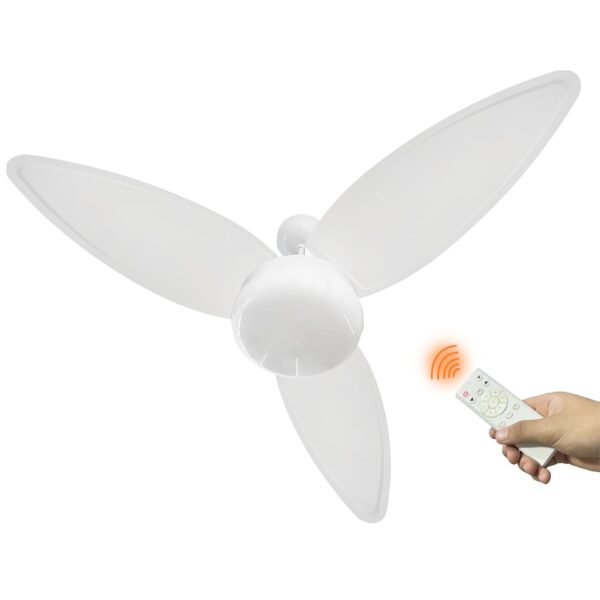 Ventilador de Teto Inverter Zonda branco com 3 pás e iluminação, acompanhado de controle remoto moderno.